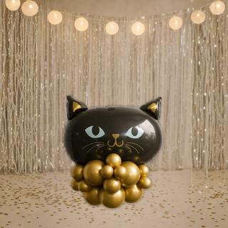 black cat balloon stack on gold base