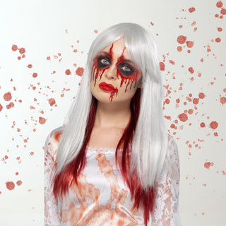 Blood Drip Ombre Wig – White & Red | Adults Halloween Wig The Party Hut | Balloons, Fancy Dress & Party Supplies Cheltenham