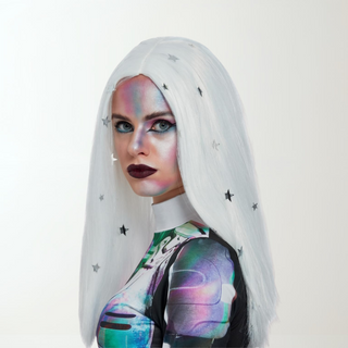 Cosmic Star Wig – Long White Adults Wig with Silver Stars The Party Hut | Balloons, Fancy Dress & Party Supplies Cheltenham