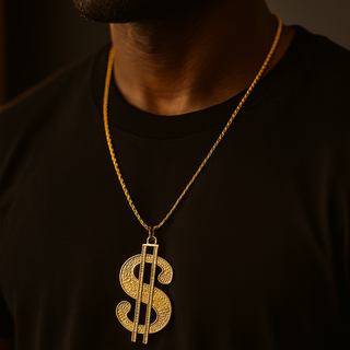 11cm Gold Dollar Sign Necklace – Party Accessory