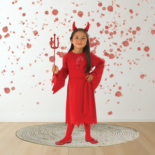 Girls’ Red Devil Costume – Sparkly Dress & Horn Headband The Party Hut | Balloons, Fancy Dress & Party Supplies Cheltenham