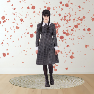Adults Wednesday Addams Style Costume – Spotted Gothic Dress The Party Hut | Balloons, Fancy Dress & Party Supplies Cheltenham