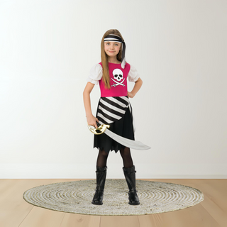Girls Pirate Costume – Pink Skull Dress & Headscarf The Party Hut | Balloons, Fancy Dress & Party Supplies Cheltenham