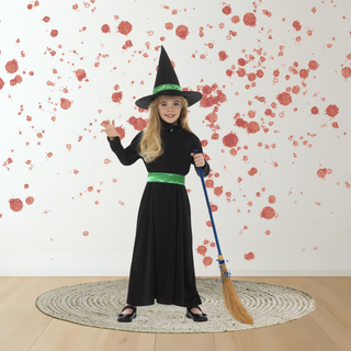 Girls Witch Costume – Black Dress, Green Belt & Hat Large (10-12yrs) The Party Hut | Balloons, Fancy Dress & Party Supplies Cheltenham