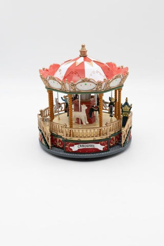 LED Carousel Christmas Scene with festive rotating lights featuring intricate holiday details for home decoration.