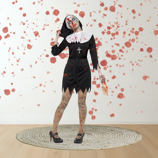 Zombie Nun Halloween Costume – Bloody Sister Outfit with Wound & Headpiece Xlarge (20-22 UK) The Party Hut | Balloons, Fancy Dress & Party Supplies Cheltenham