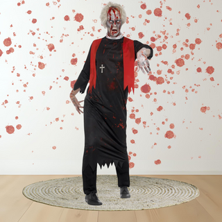 Adults Zombie Priest Costume – Tunic & Cross Necklace Large The Party Hut | Balloons, Fancy Dress & Party Supplies Cheltenham